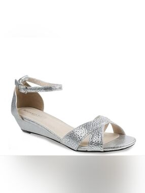 Benjamin Walk Silver Shimmer Low Wedge Sandals Size 7.5